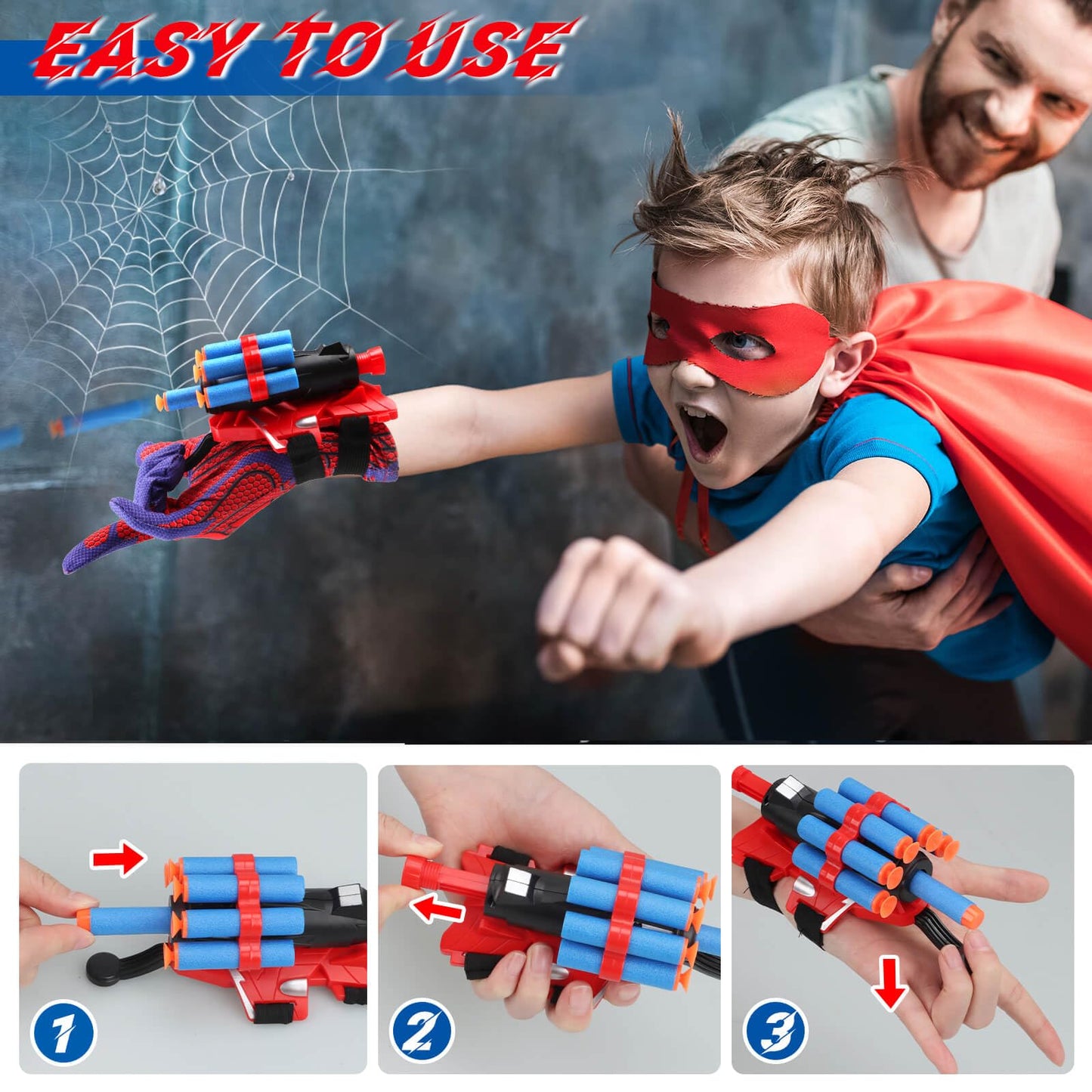 Joneg Web Shooters Toy For Kids 2 Pack, Toy For 3 4 5 6 7 8 Year Old Boy, Web Slinger Boy Toys With Spider Glove Launcher, Toys