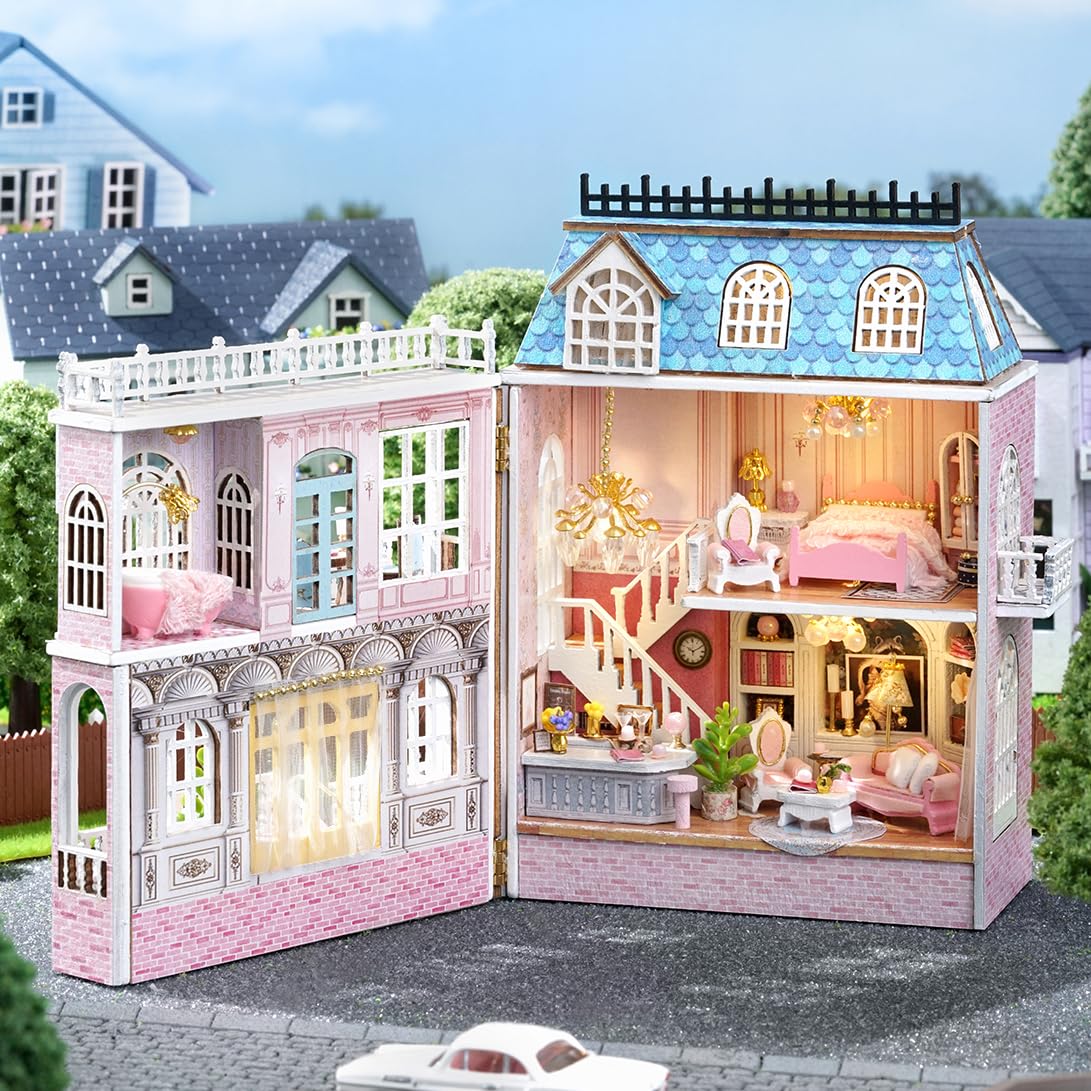 Diy Miniature House Kit, Cuteroom Wooden Dollhouse Kit Tiny House Making Kit With Furnitures, Diy Dollhouse Kit Gift For Women And Girls (Romantic Castle)