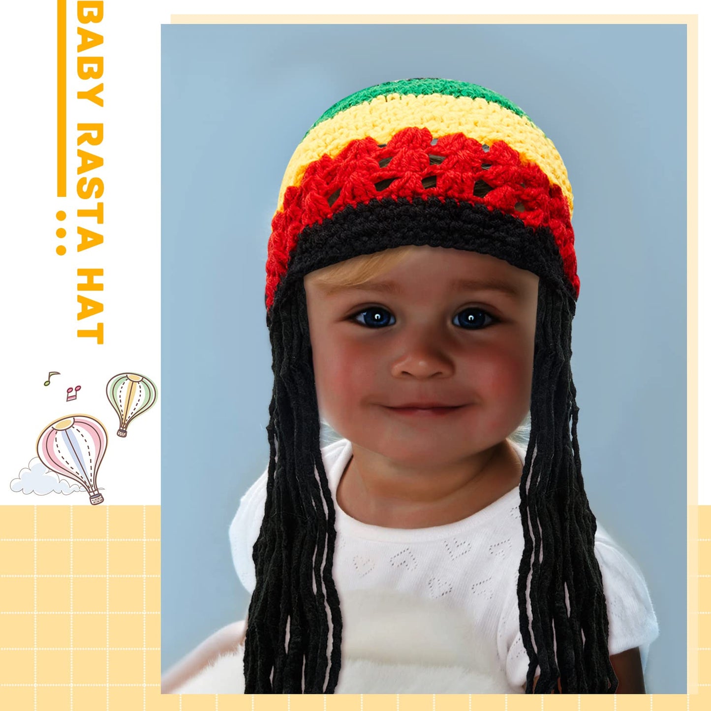 Geyoga Rasta Hat With Long Black Hair Funny Rasta Wig Beanie Jamaican Dreadlocks Wig Hat For Children'S Costume Headwear Accesso