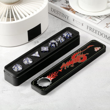 Dice Set D&D,DNDND Metallic Stripes Dice with Gift Case for Dungeons and Dragons DND (Nickel-Plated with Blue Stripes)