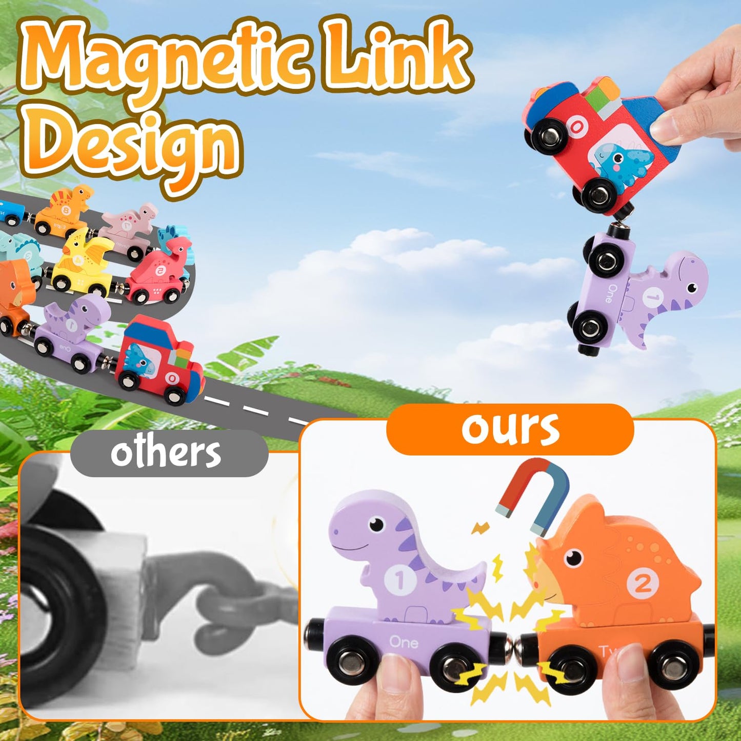 Toddler Boy Toys Age 1-3, Dinosaur Toy Wooden Magnetic Train Set With Playmat/Storage Bag For Baby Boy Birthday, Montessori Educ