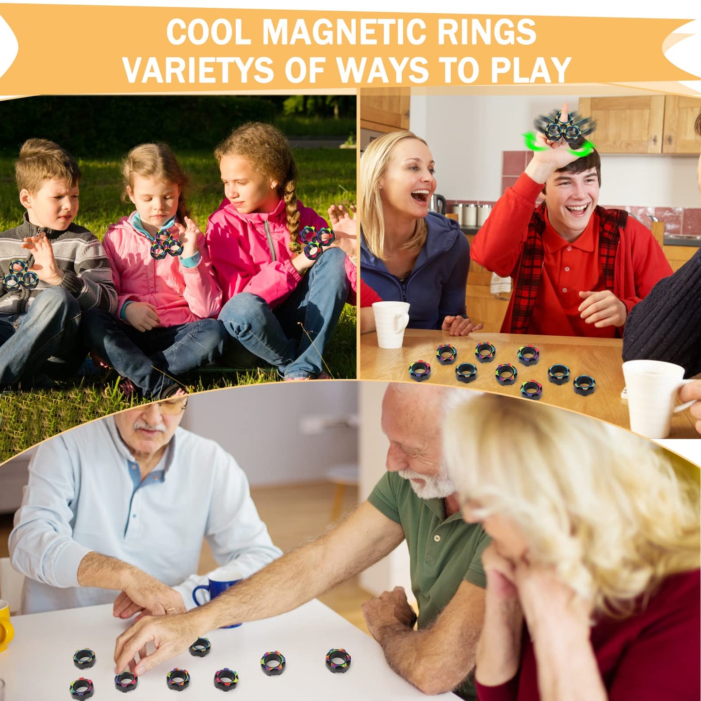 Buluwans Fingers Magnetic Ring Fidget Toys Colorful Silent Magnetic Rings For Anxiety 9Pcs Magnetic Ring Fidget Toys For Adults