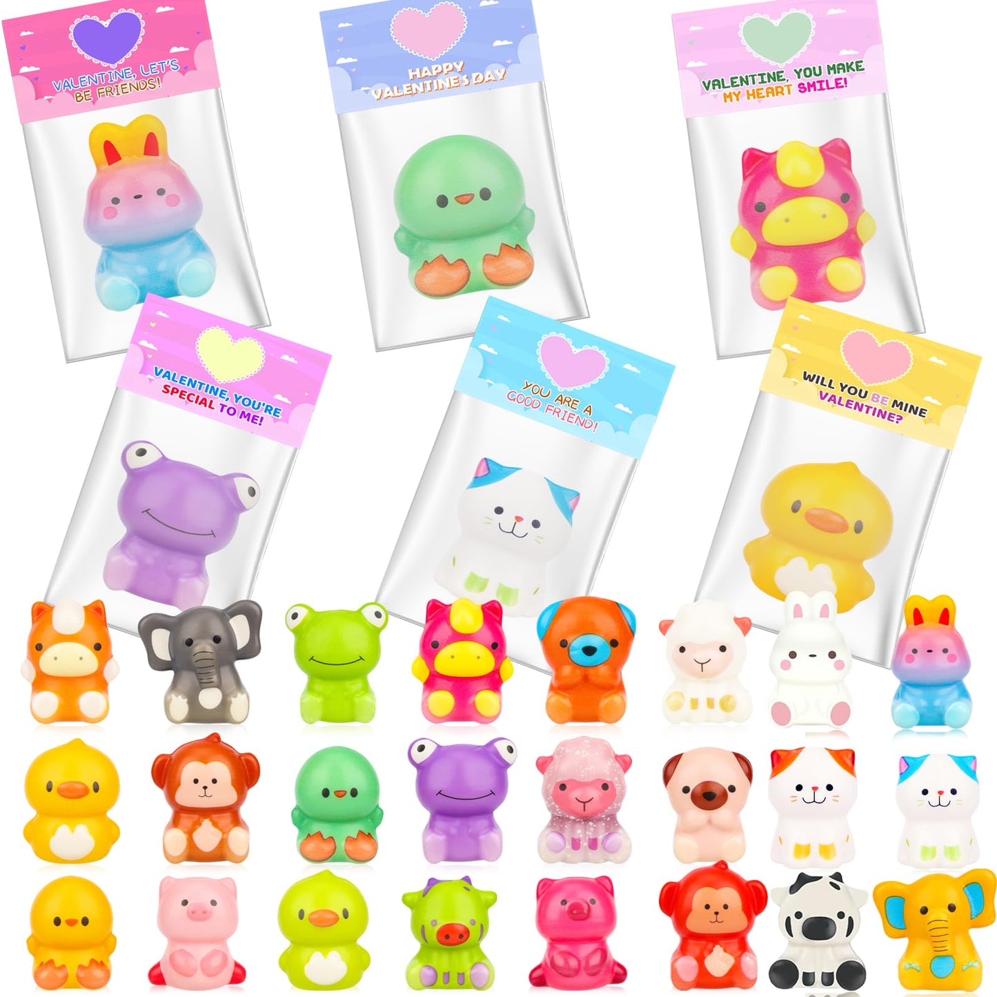 Valentines Day Gifts For Kids, 24Pcs Valentines Cards For Kids Classroom With Animal Squishy Toys, Valentines Gifts For Kids Cla
