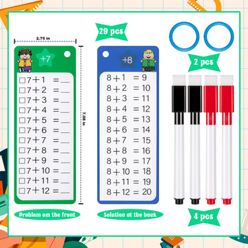 30Pcs Addition And Subtraction Flash Cards, Math Flash Card With 4 Dry Erase Pens 2 Rings, Time Table Flash Cards For 1St To 3Rd