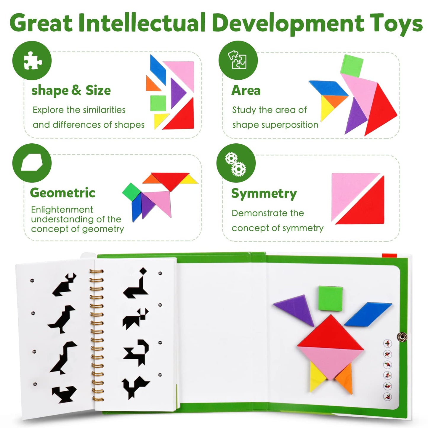 Kizh Travel Tangram Puzzle Book Game - Magnetic Jigsaw Shapes, 2Pcs, STEM Educational Toy for Kids & Adults, Model: kizhpz301