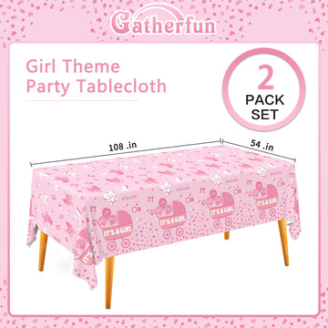 Gatherfun Baby Girl Shower Party Supplies: 2-Pack Its A Girl Decorations,Disposable Plastic Tablecloth, Ideal Table Cover for Ba