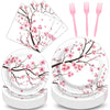 Qyeahkj 100 Pcs Cherry Blossom Party Supplies Set Cherry Blossom Plates And Napkins Birthday Party Tableware Packs Decorations C