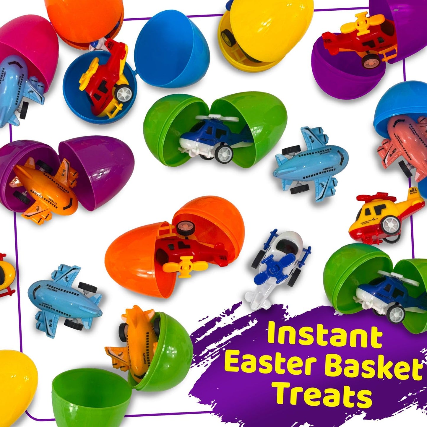stargo 8 Pack Colorful Prefilled Easter Eggs with toys - mini Aircraft, pull-back Helicopters & Airplanes, Bright Plastic Easter