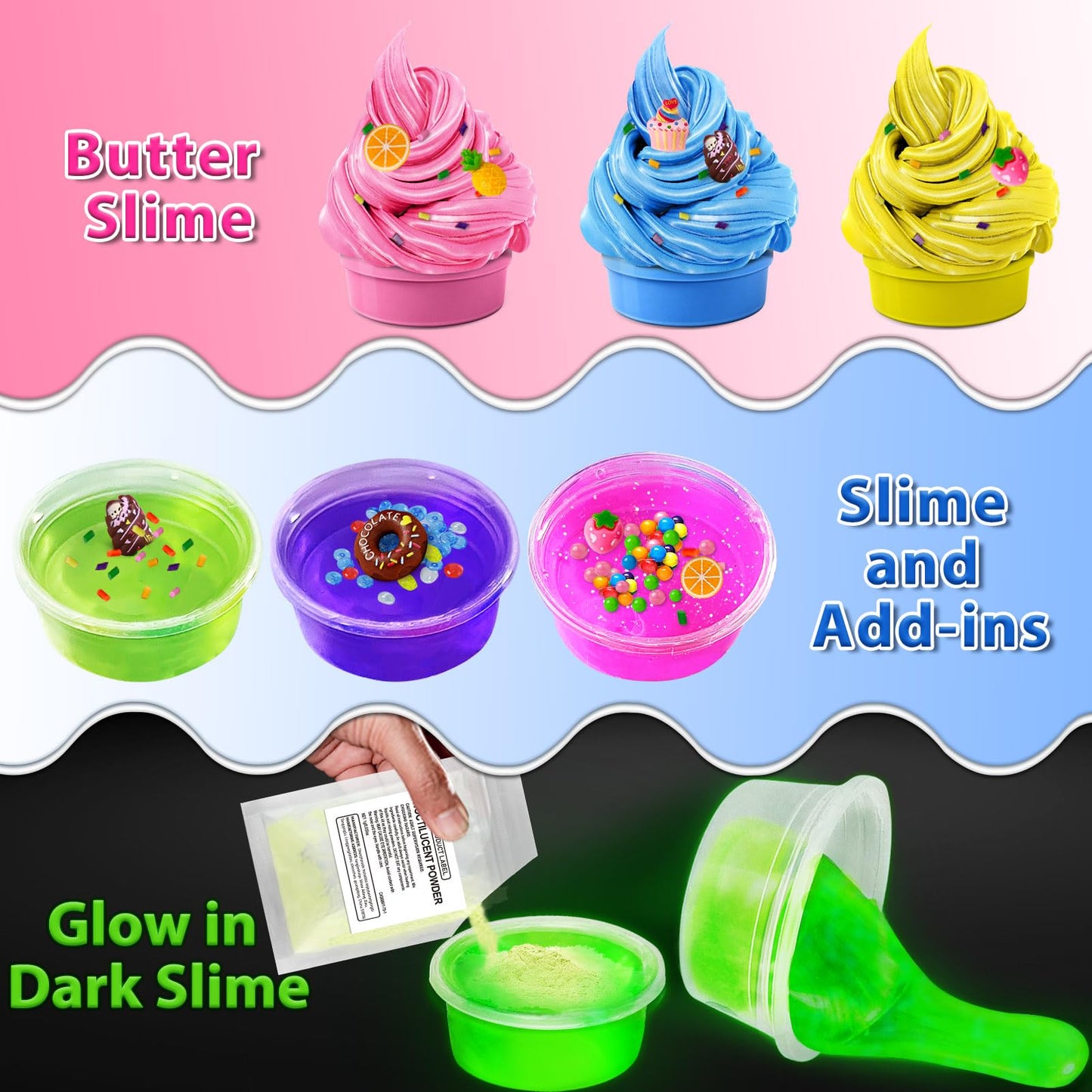Yopinsand 12 Cups Diy Slime Kit, Slime Making Kit For Girls, Crystal Clear Slime, Glow In The Dark Slime With Add-Ins, Foam Ball