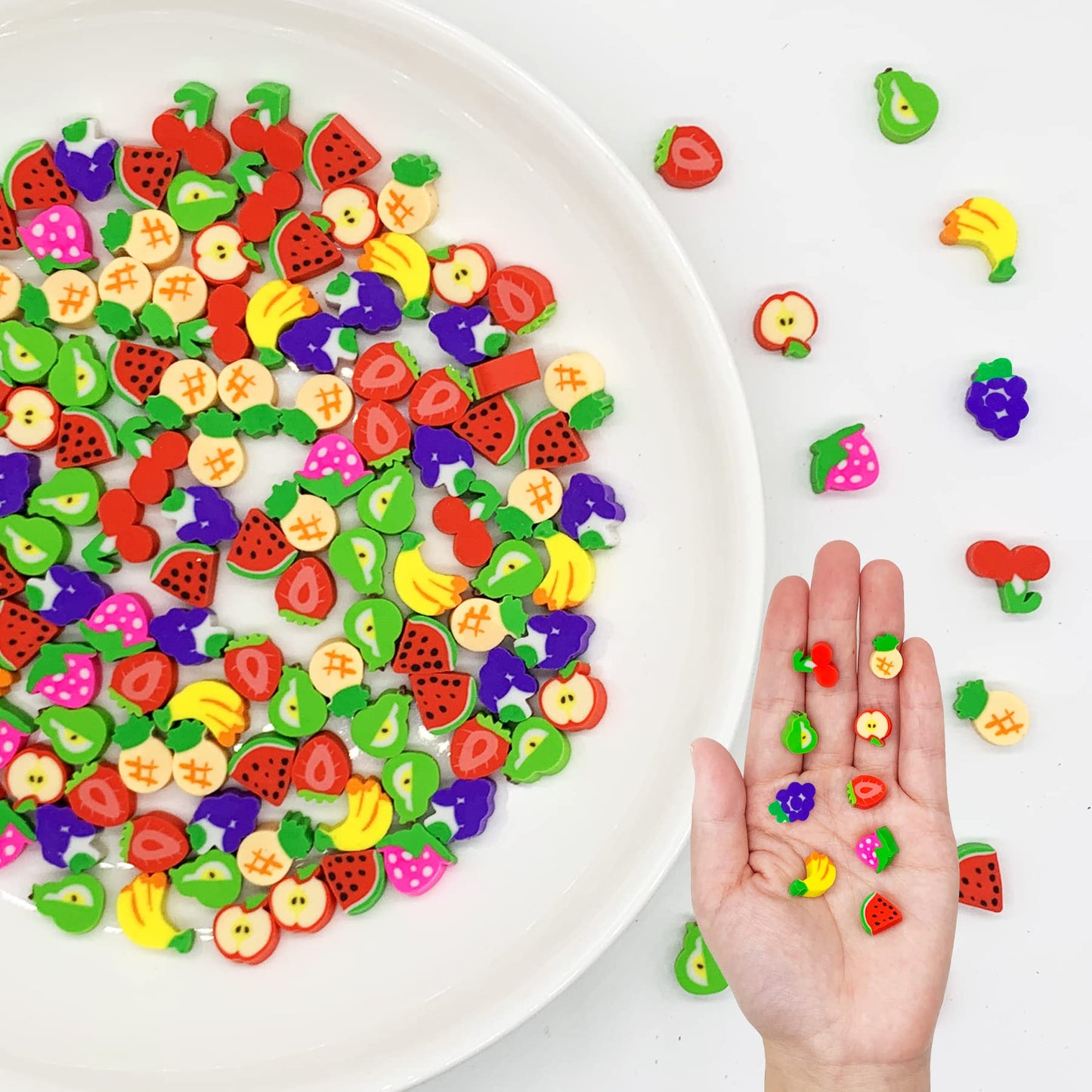 300 Pieces Mini Erasers Assortment Fruit Erasers Kids Pencil Erasers Bulk For Party Favor, Gift Filling, Home School Work Reward