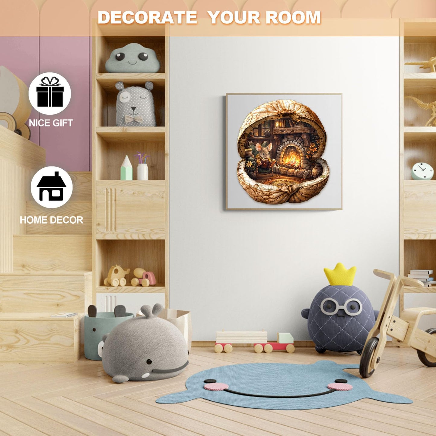 WOODBESTS Wooden Puzzles for mature-themeds - Mouse's Walnut House Mouse Wooden Jigsaw Puzzle Unique Animal Wood Puzzles mature-themed Xmas Gifts for Puzzle Lovers(185 Pcs M 11.4x10.2)