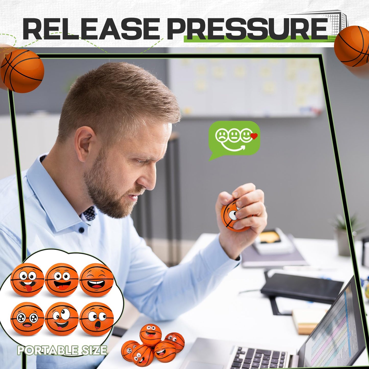 Arrowbash 24 Pcs Mini Face Basketball Stress Balls For Boys Girls Basketball Stress Balls Face Squeeze Balls Foam Balls For Stre
