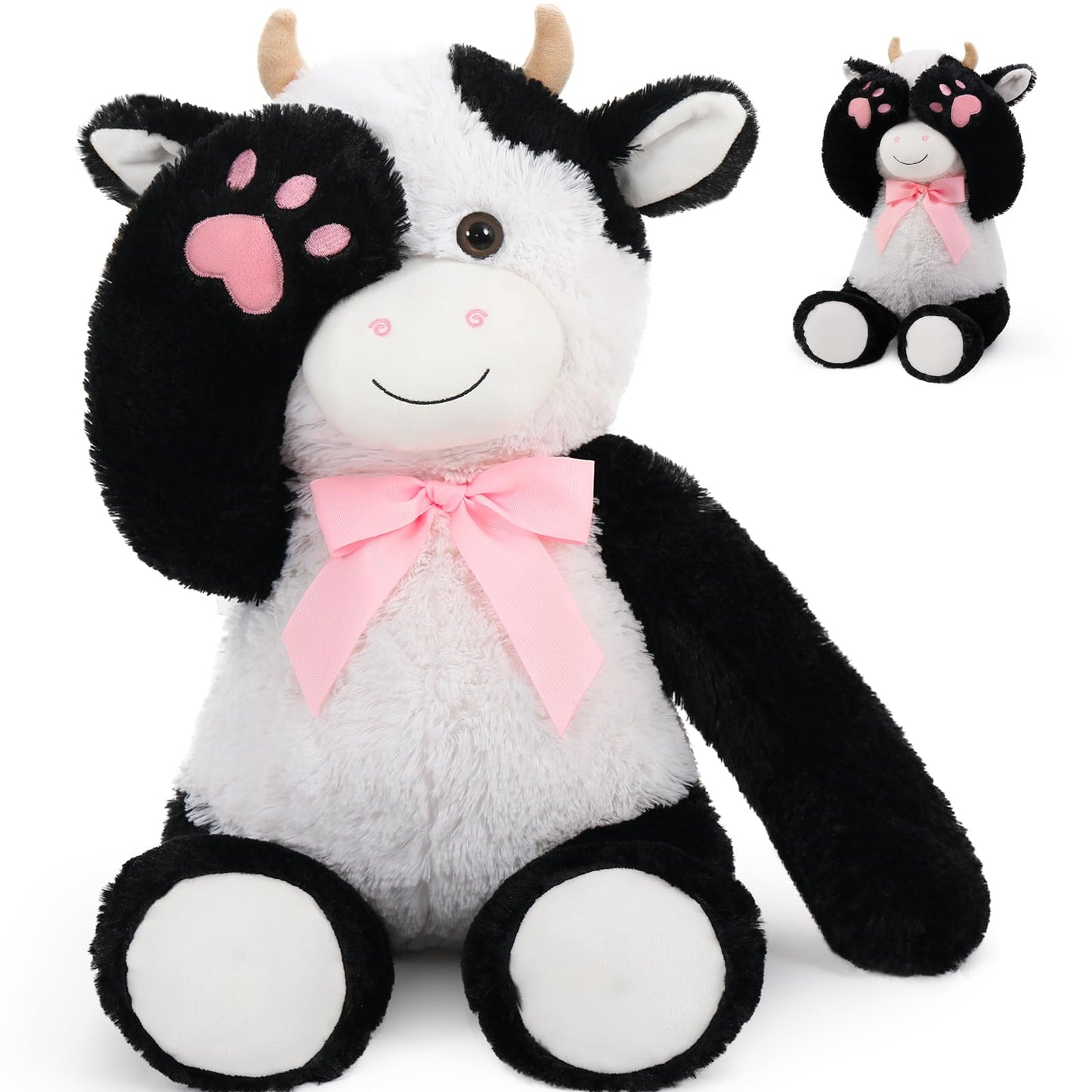 Maogolan Cow Stuffed Animal,Big Fluffy Plush Cow Toy For Mom,24'' Bull Stuffed Animal Long Legs Arms For Baby Shower Decor,Birth