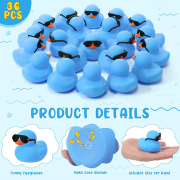 Sosation 36 Packs Mini Rubber Ducks With Sunglasses Sets 2.2 Inch Bath Squeaky Rubber Duckies Cute Float Bathtub Toys For Little One Birthday Party Favors Class Prizes Car Decor(Blue)