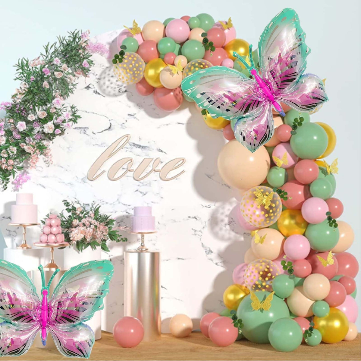 2 Pcs Green Butterfly Balloons Giant Foil Mylar Balloons Butterfly Themed Party Baby Shower Birthday Party Decoration Supplies