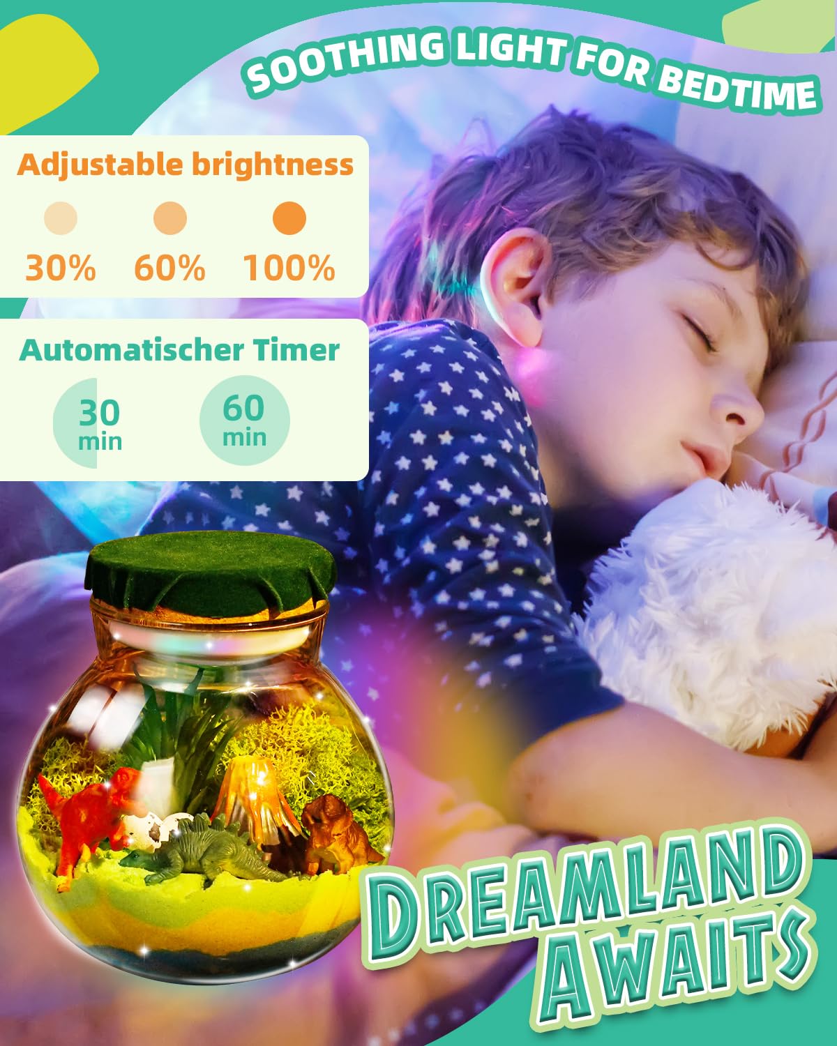 Light-Up Dinosaur Terrarium Kit For Kids, Diy Dino Toys Arts & Crafts Gift For Boys Age 4 5 6 7 8-12 Years Old, Led Night Light