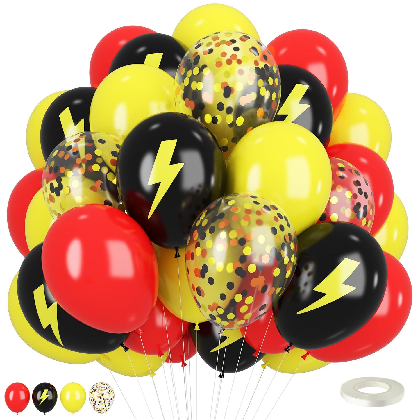 Red Black Yellow Balloons,12Inch Poke Cartoon Balloons Lightning Printed Party Balloons Confetti Black Yellow Decoration For Boy
