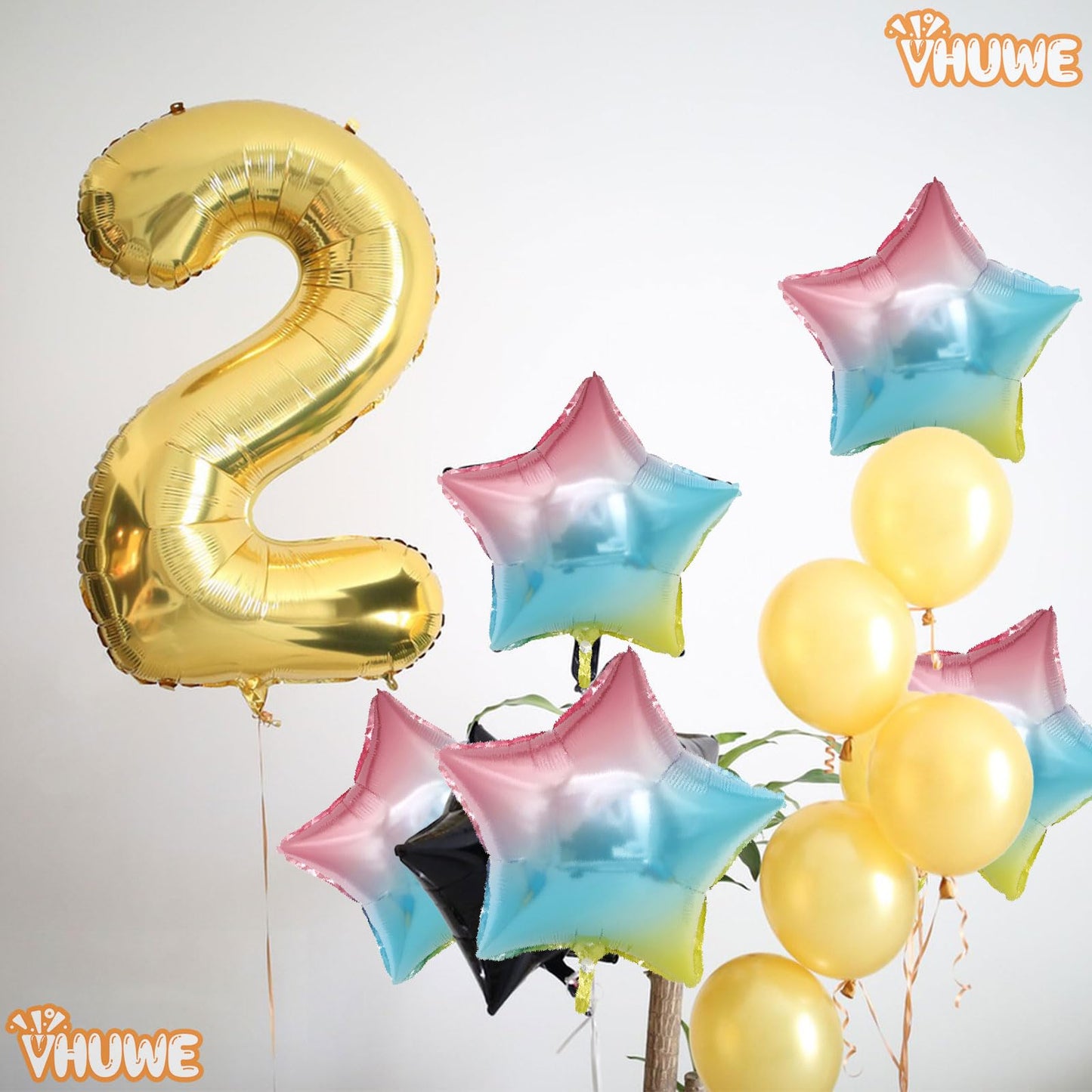 Rainbow Star Balloons 18 Inch, 10 Pcs Gradient Star Shaped Mylar Helium Foil Metallic Balloon For Birthday Party Decorations Bab
