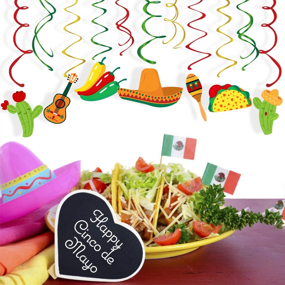 Kristin Paradise 30Ct Mexican Hanging Swirl Decorations, Fiesta Cinco De Mayo Party Supplies, Taco Twosday Birthday Theme, First