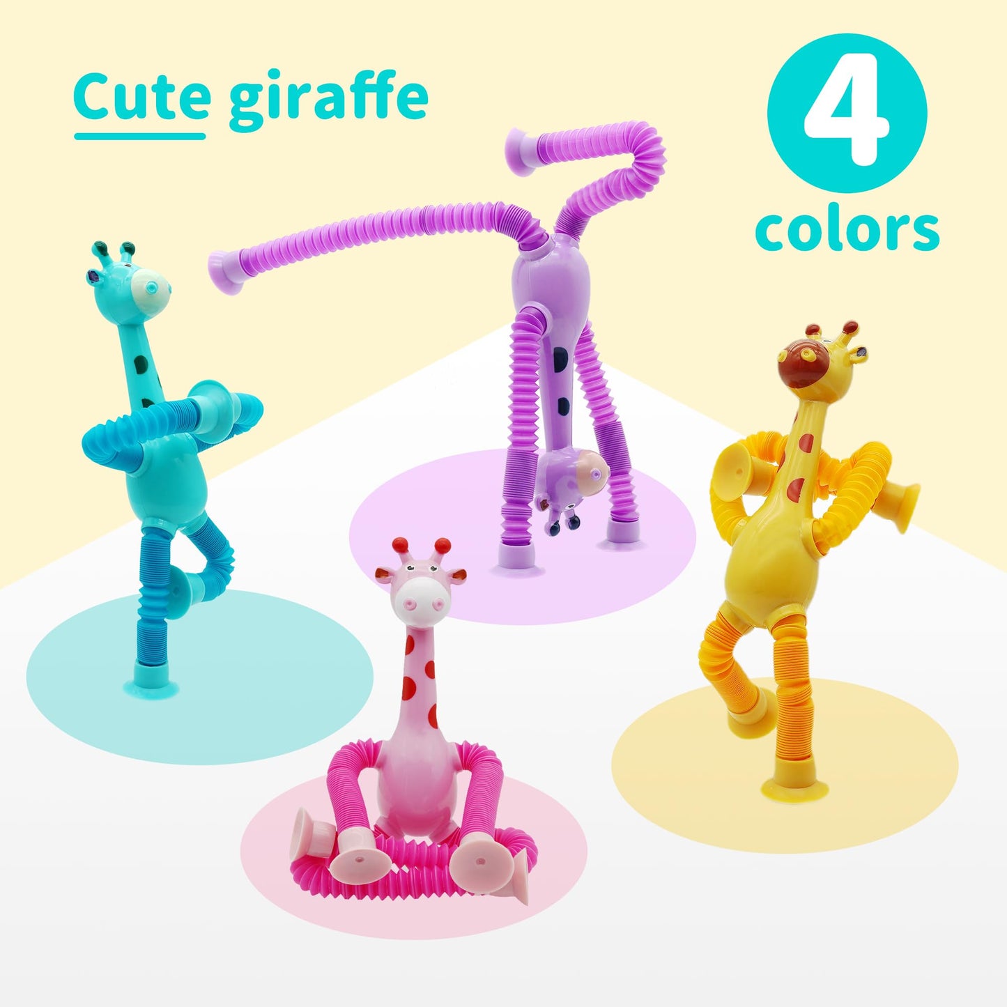 Sukipin Sucker Pop Tube Giraffe, 12 Pack Telescopic Giraffe Suction Cup Toy, Giraffe Pop Tube Fidget Toy, Pop Tube Animals For T