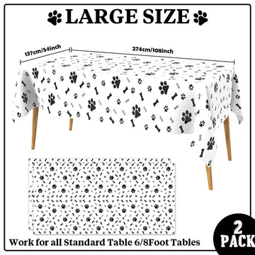Qeymn Puppy Paw Print Plastic Tablecloth Table Cover, 2 Pack Pupply Paw Print Disposable Rectangle Table Cover For Kids Birthday