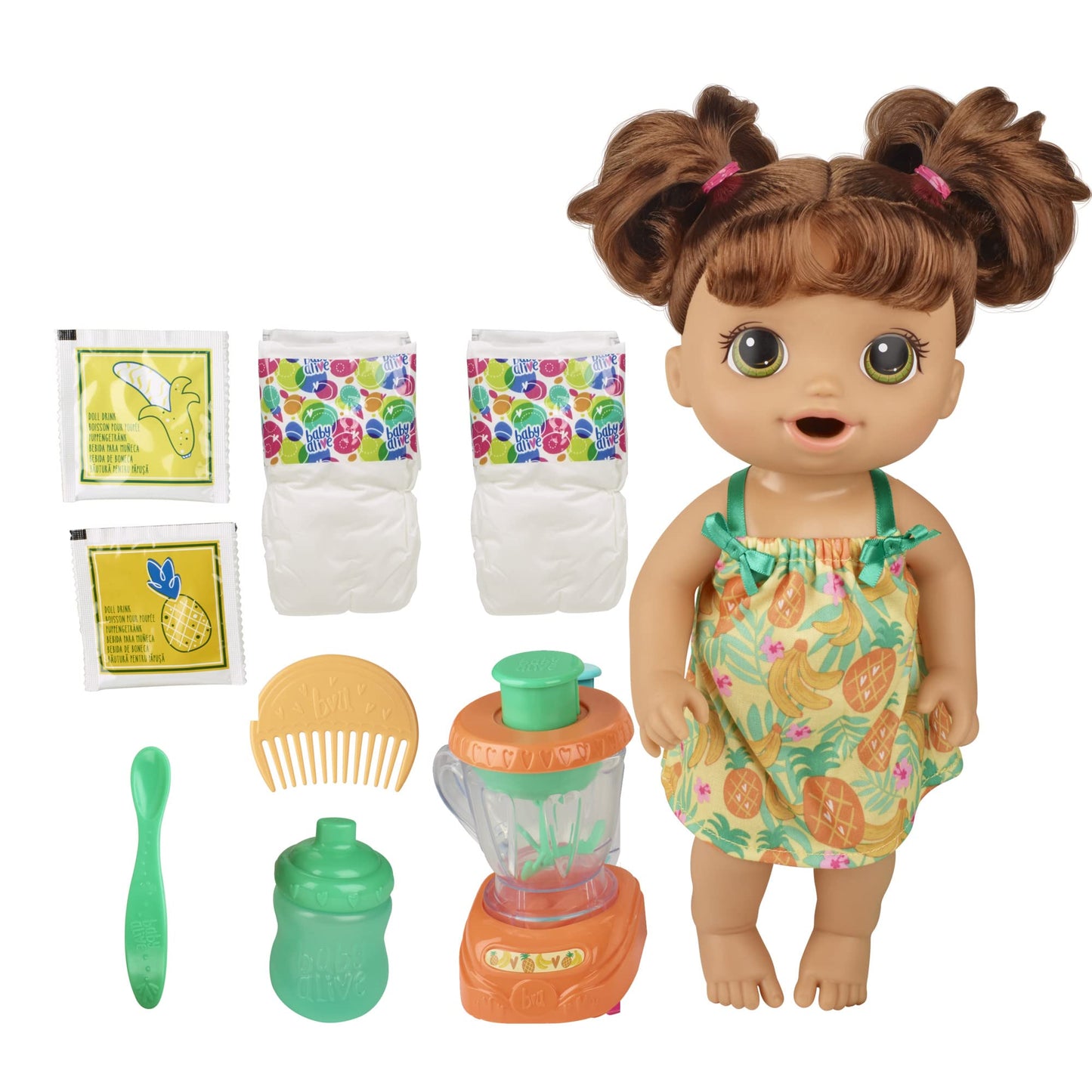Baby Alive Magical Mixer Baby Doll Tropical Treat With Blender Accessories, Drinks, Wets, Eats, Brown Hair Toy For Kids Ages 3 And Up