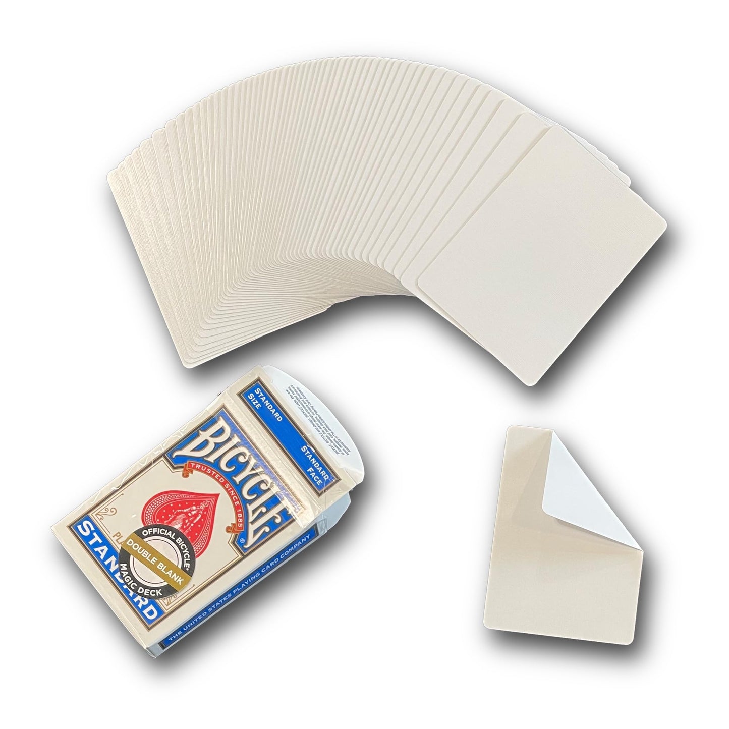 Hat Trick Magic Bicycle Rider Back Gaff Playing Card Decks (Double Blank, Blue Box)
