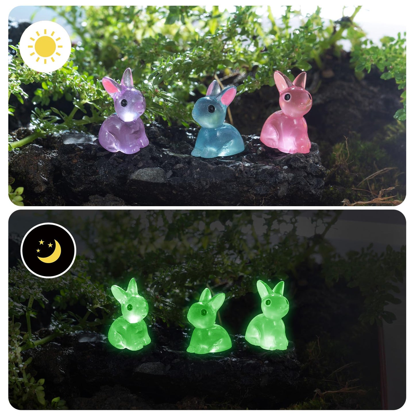 200PCS Luminous Mini Resin Ducks Tiny Frog Flamingo Glow in The Dark Animals Mushroom Rabbit Dolphin Dollhouse Landscape Garden
