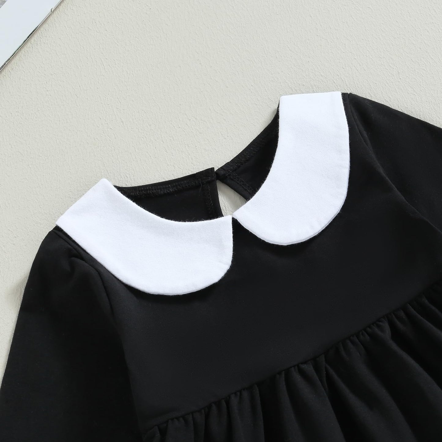 Lamuusaa Toddler Baby Girl Halloween Outfit Doll Collar Black Long Sleeve Dress A-Line Dress Halloween Dress Costumes