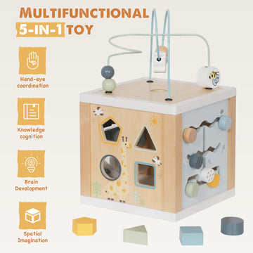 touch us Wooden Activity Cube, 6-in-1 Montessori Toys for 1+ Year Old Boys & Girls, Educational Learning Toys for 1 2 3 Year Old
