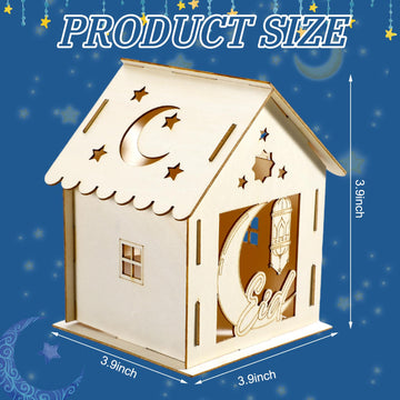 Wenqik 9 Pcs Eid Mubarak Wooden House with 12 Watercolor Pens DIY Graffiti Crafts Ramadan Decorations Wooden Eid Houses for Kids