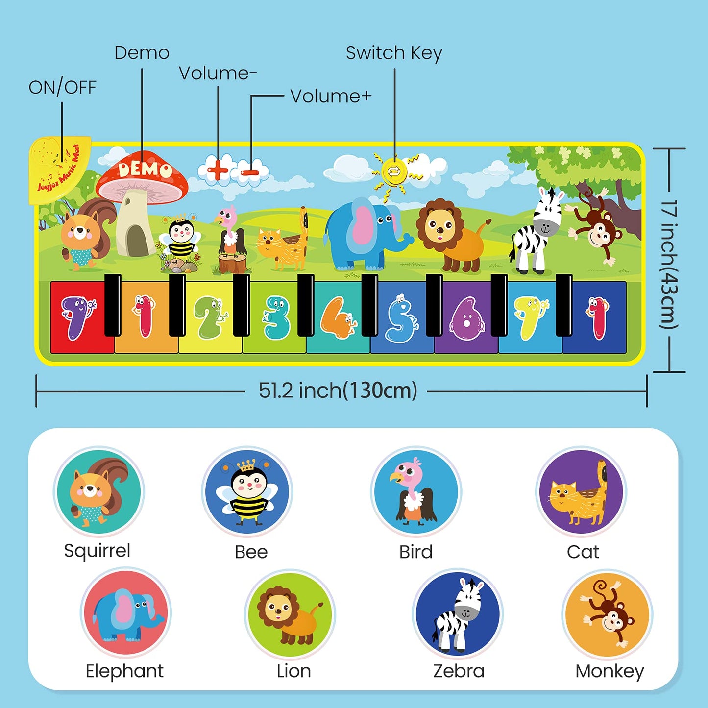 Joyjoz Musical Mat, Toddler Floor Keyboard Play Piano Mat Big Music Dance Mat Early Education Baby Toys Birthday Christmas Gifts