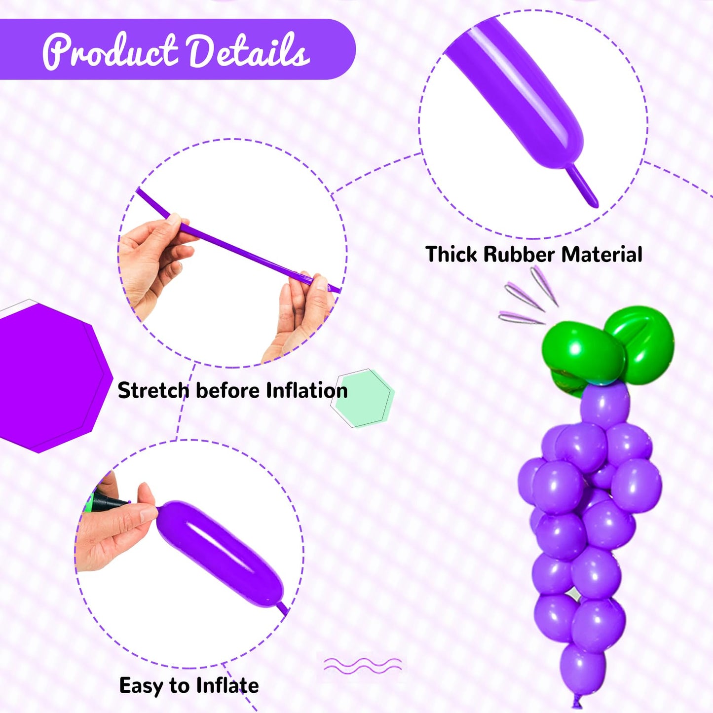 Hykjnbw Purple Long Balloons For Balloon Animals, 260 Balloons Art Kit For Twisting, Skinny Modeling Balloons Supplies For Birth