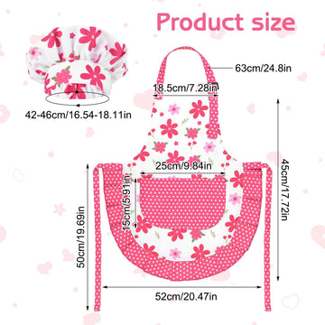 Kids Apron And Chef Hat Set, Cute Pink Flower Apron Adjustable Kids Aprons With 2 Pockets, Kids Cooking Aprons Artist Aprons Kit