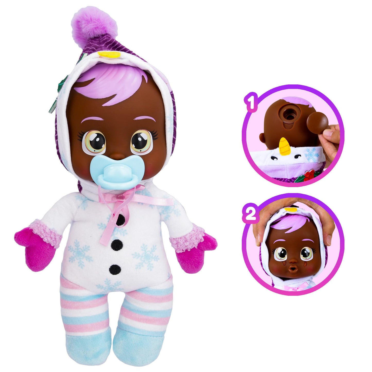 Cry Babies Tiny Cuddles Christmas Holly - 9' Baby Dolls, Cries Real Tears, White Snowman Themed Pajamas