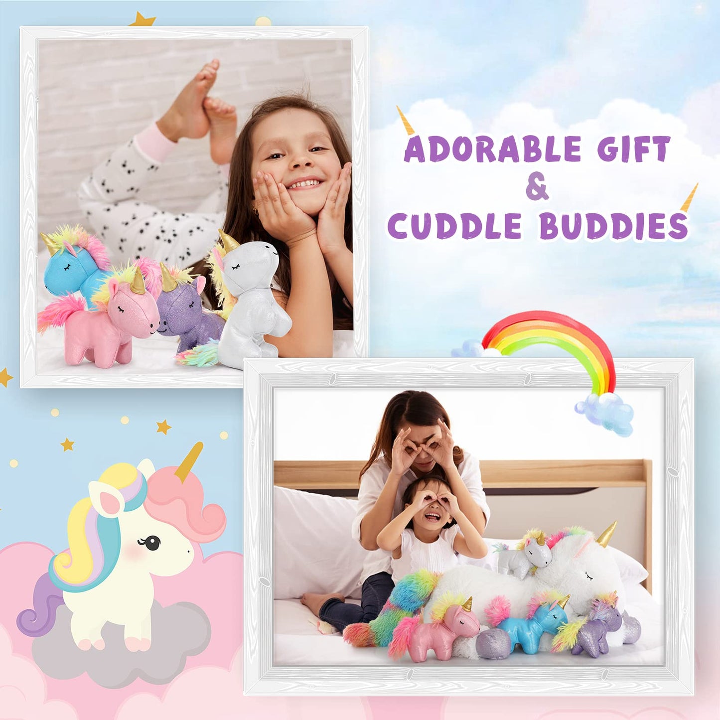 DOLDOA 22 Unicorn Stuffed Animal for Girls, Mommy Stuffed Unicorn with 4 Baby Unicorns, Cute Plush Unicorn Plush Toy for Kids