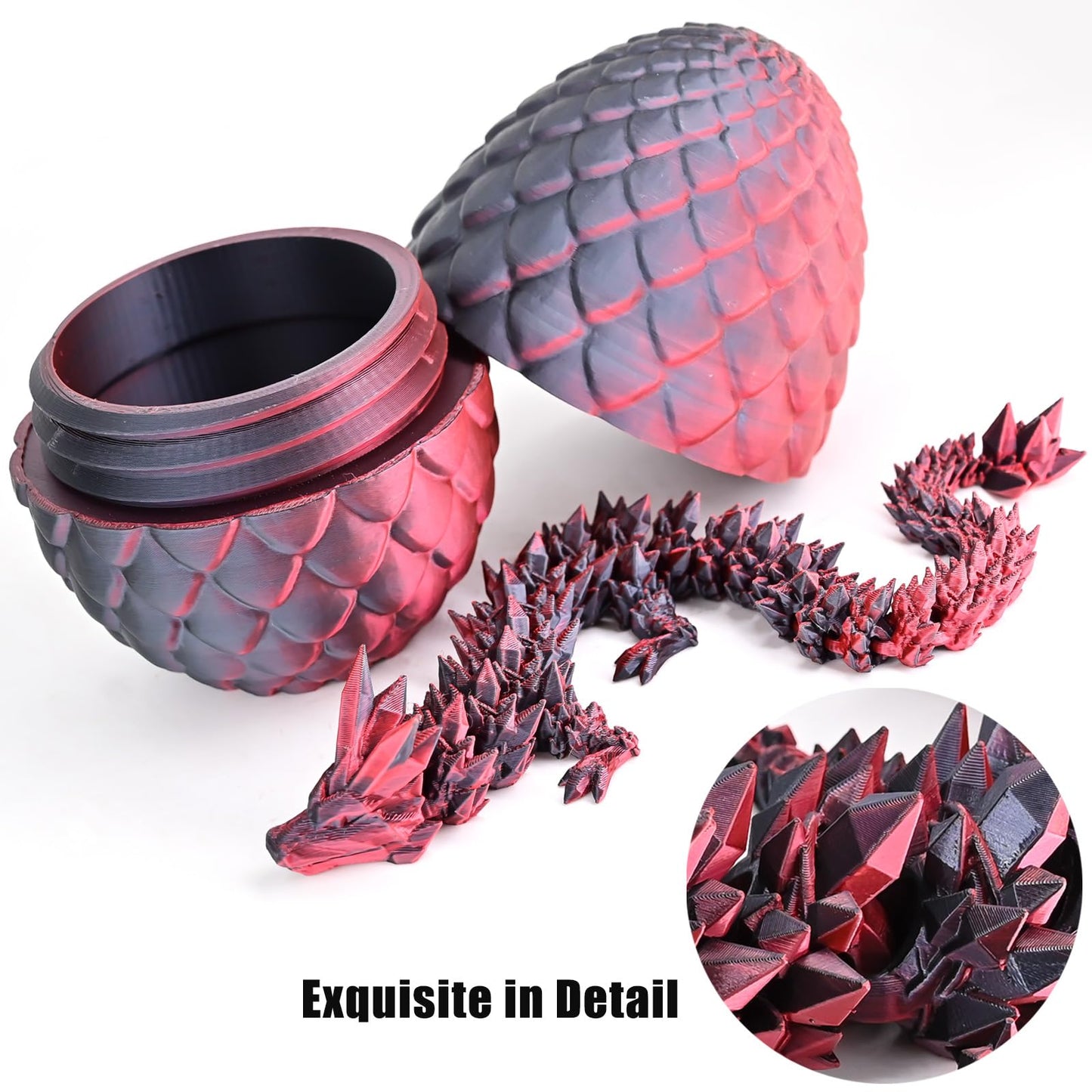 Locyfens 3D Printed Dragon Eggs With Dragon Inside, Articulated 3D Dragon Toys With 3D Dragon Eggs, Crystal Dragon Black Red