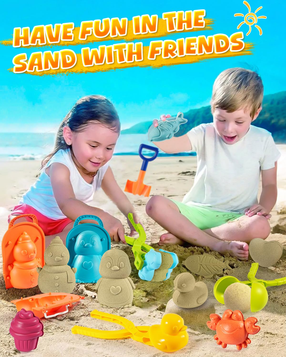 Lqyoyz Beach Toys Set For Kids- 18Pack Sand Toys For Toddler 3-10, With Shovels, Mesh Bag & Sand Molds, Travel Beach Sandbox Toy