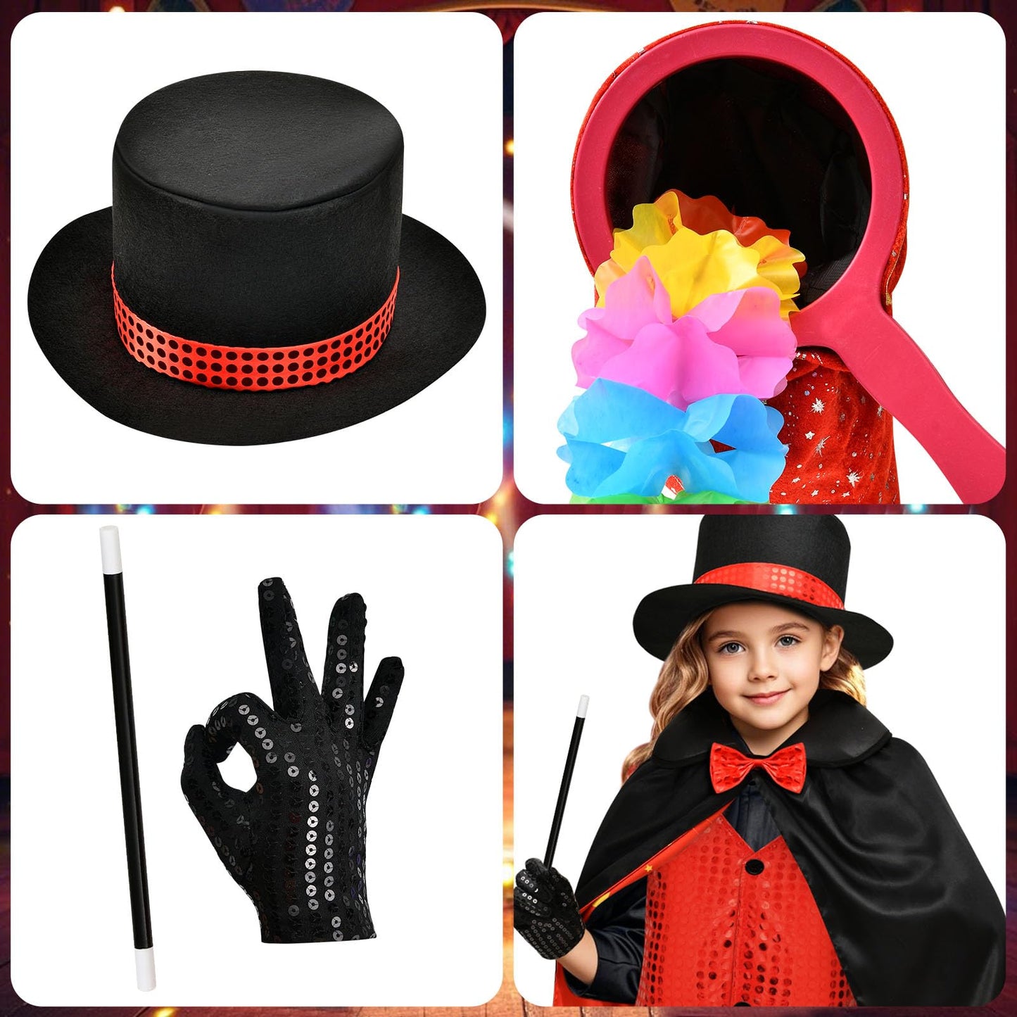 Latocos Kids Magician Costume Boys Girls Magic Kits Accessories Vest Props Change Bag With Zipper Gloves Magician Hat Cape Wand