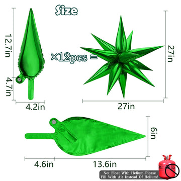 Moukiween 50 Pcs Explosion Star Foil Balloons-12 Point Star Balloons , 3D Starburst Cone Mylar Balloons For Party Supplies Christmas Birthday Wedding Baby Shower Photo Booth Green