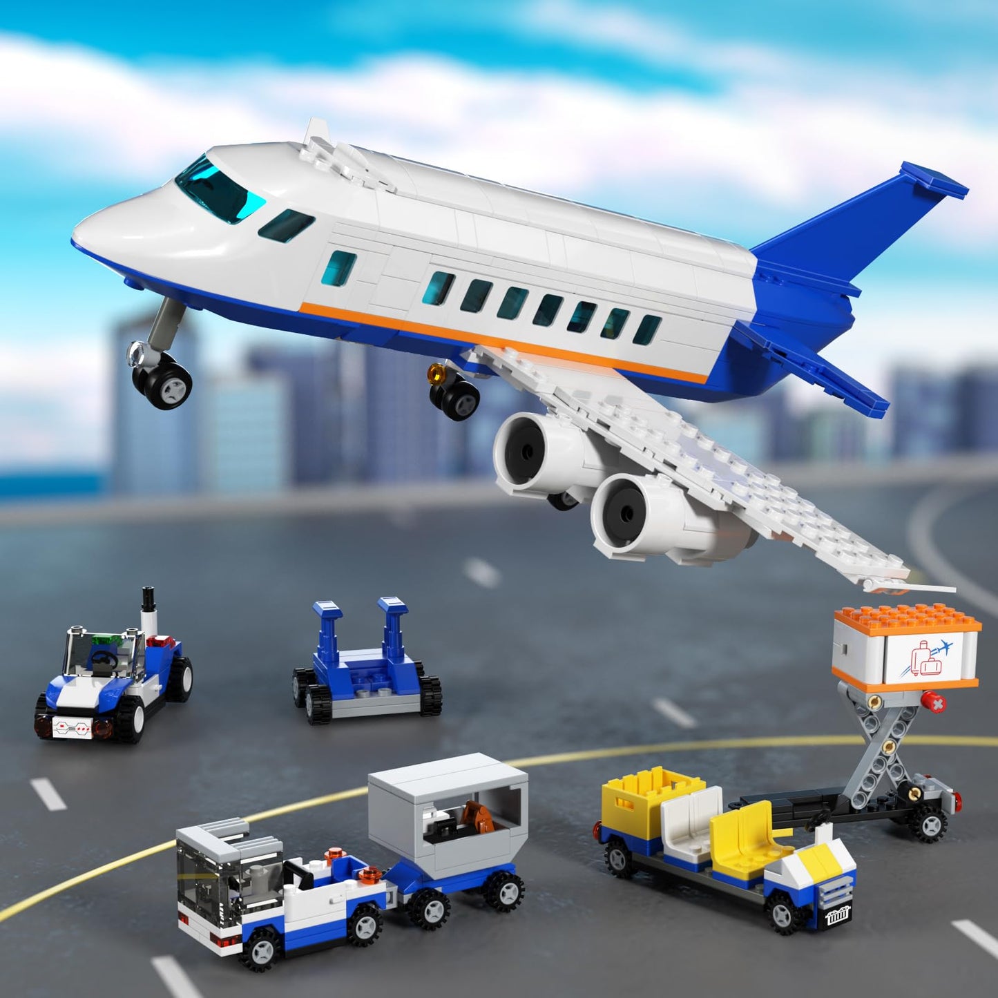 City Passenger Airplane Building Set, Compatible With Lego Plane Blocks Toy, With Plane Trailer, Luggage Truck, Fun Airport Idea