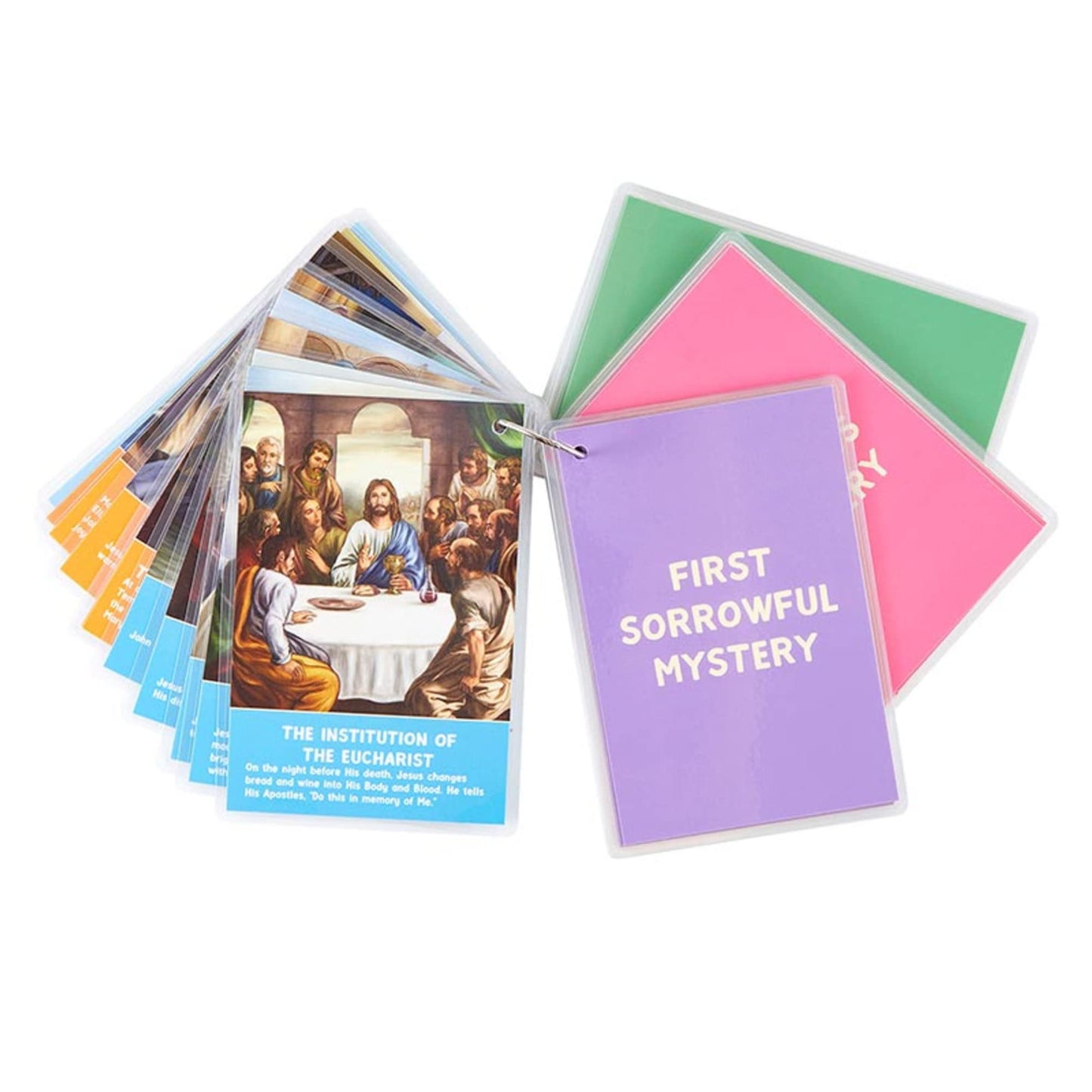 Needzo The Rosary Jumbo Flip Card Set, Catholic Sunday School Learning Supplies, Bible Study Trivia For Family, Set Of 27 Cards