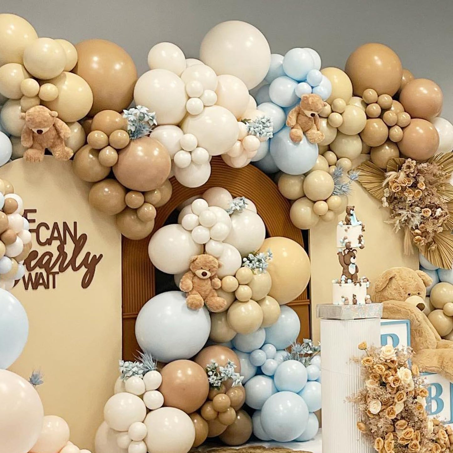Dusty Blue White Balloon Garland, Double Stuffed Pastel Light Blue Brown Tan Balloon With White Sand Beige Cream Balloon Arch Ki