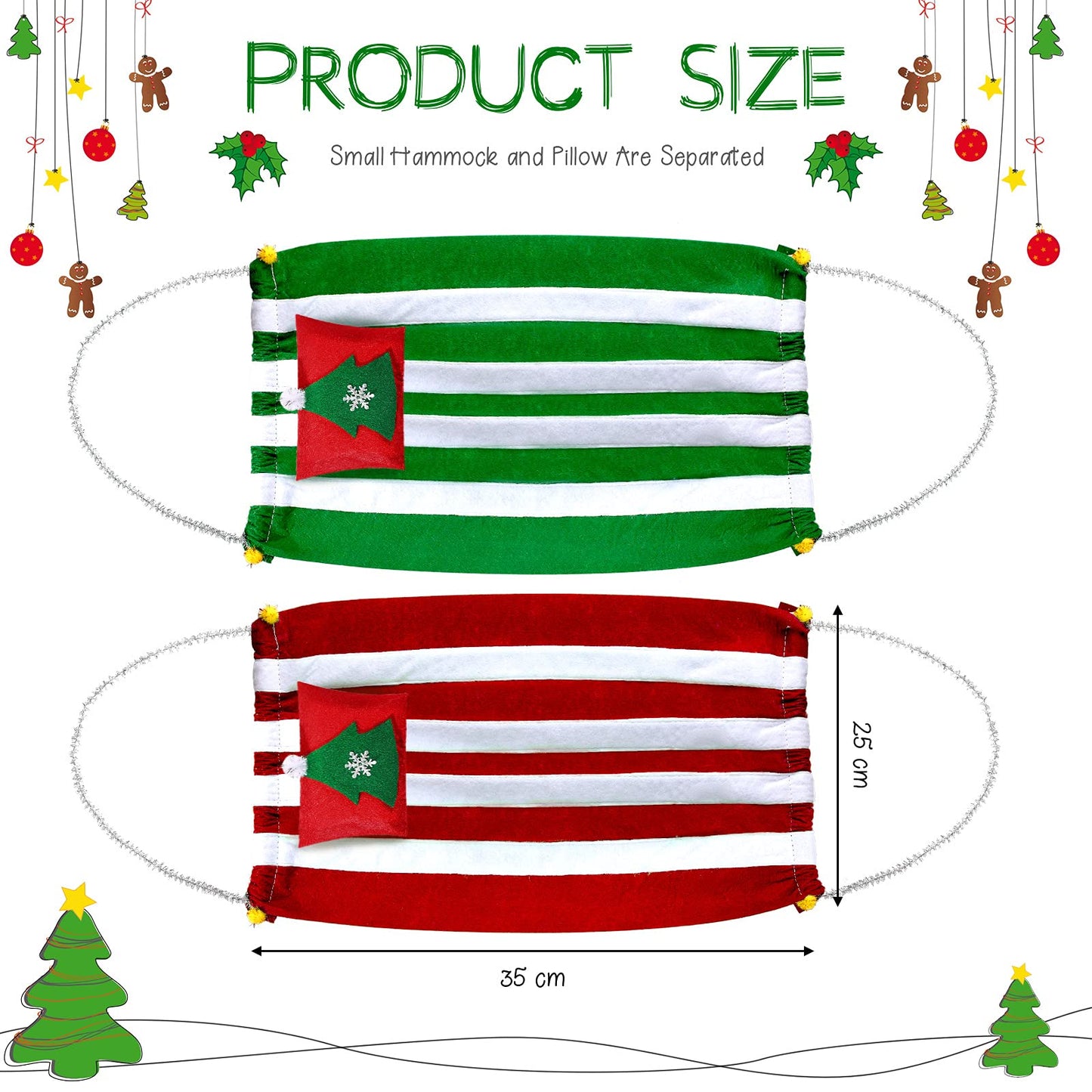 Zomiboo 2 Pieces Christmas Elf Hammock In Green And Red For Elf Doll Accessories And Props For Elf Fun, Advent Calendars And Stocking Stuffers Accessories(Classic Style)