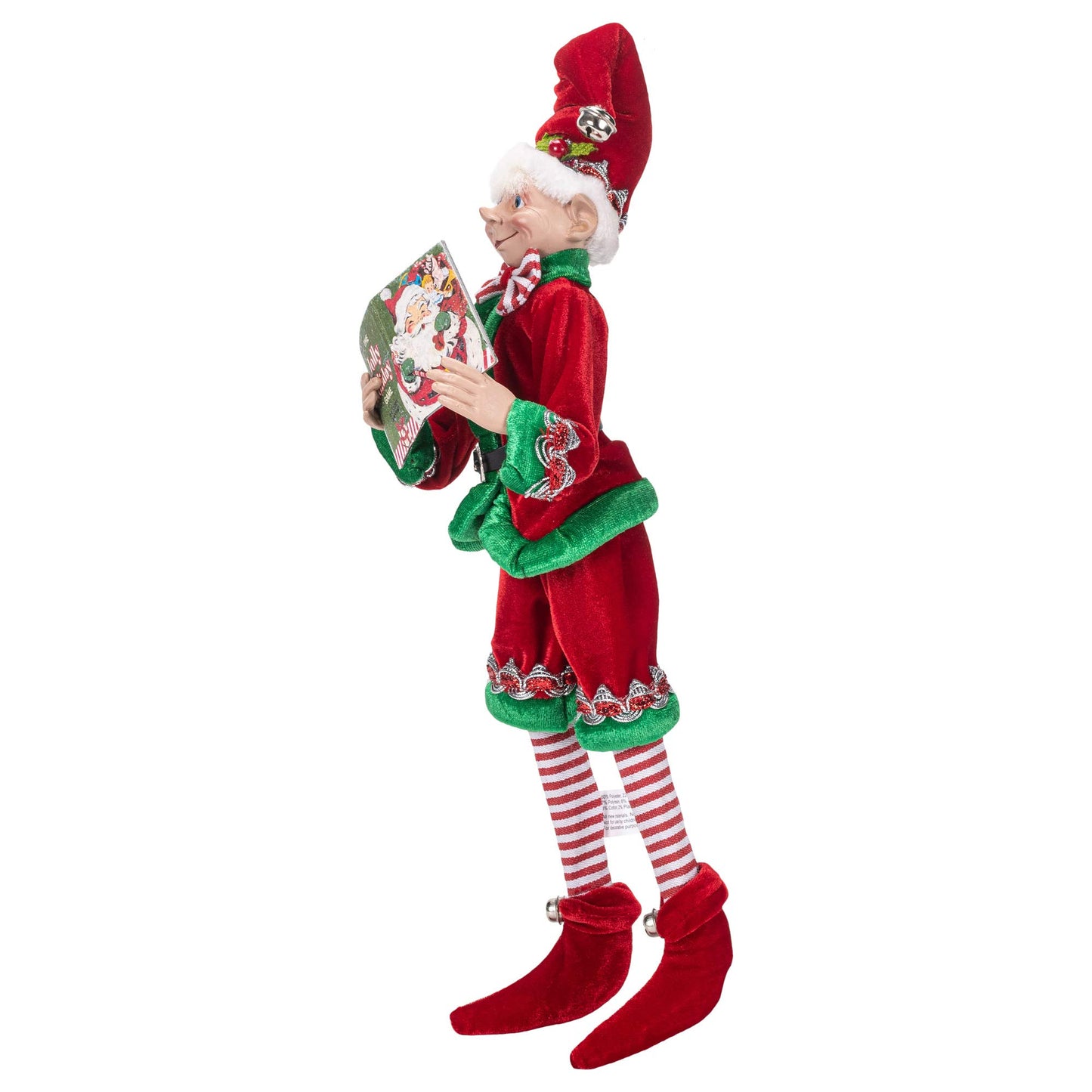 Raz Imports Posable Christmas Elf, 16' Tall, Red And Green Velvet Outfit With Santa Book, 2019 Reindeer Games Holiday Collection