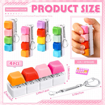 Halloscume 4 Pcs Keyboard mature-themed Fidget Toy Clicker Toy 4-in-1 Keyboard Fidget Keychain Cube Mechanical Key Button Clicker Stress Relief Gift for Office School Home to Pass The Time (Mix Colors)