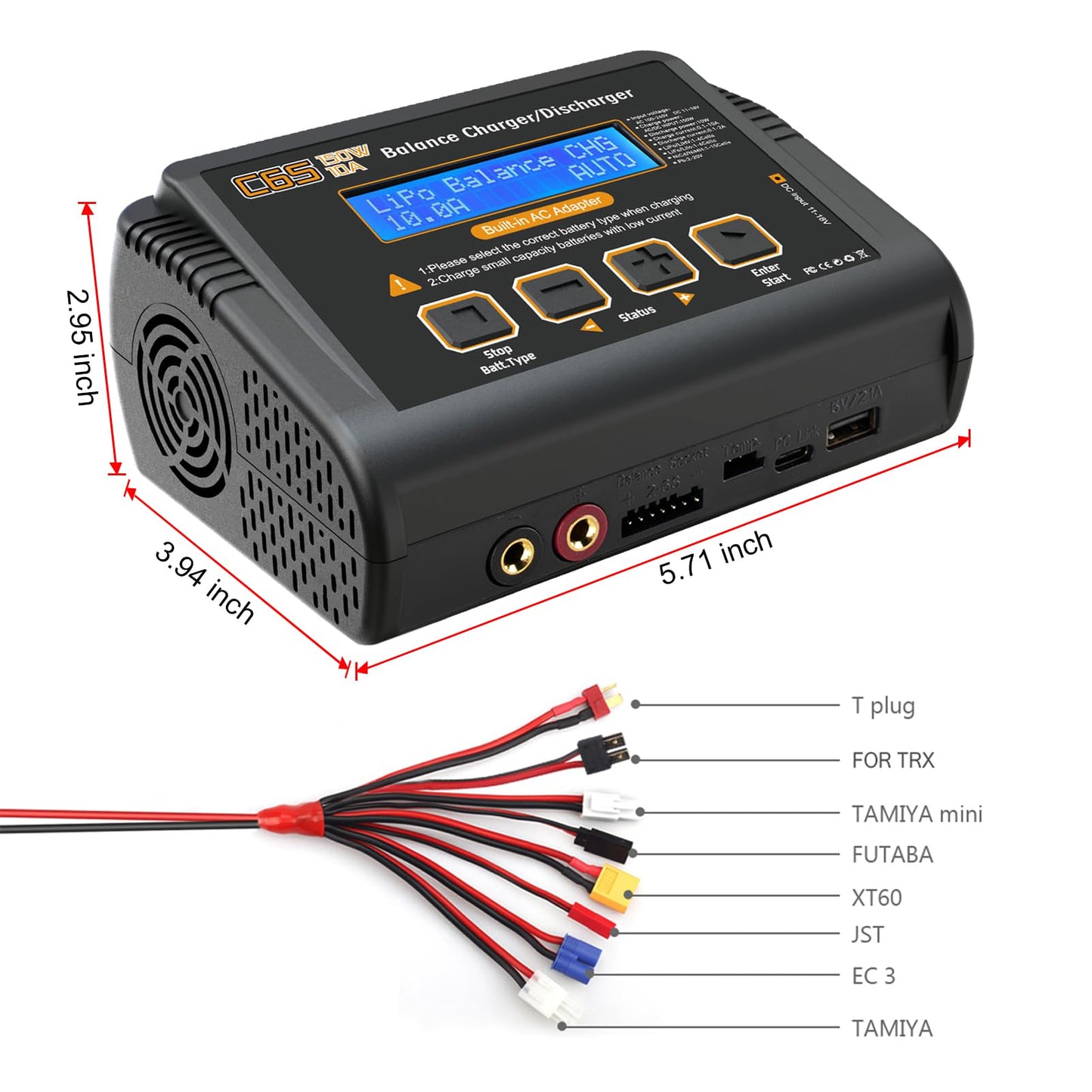 Lipo Battery Charger,150W 10A Rc Car Charger 1S-6S Lipo Balance Fast Charger Discharger For Lipo/Li-Ion/Life Battery(1-6S) Nimh/