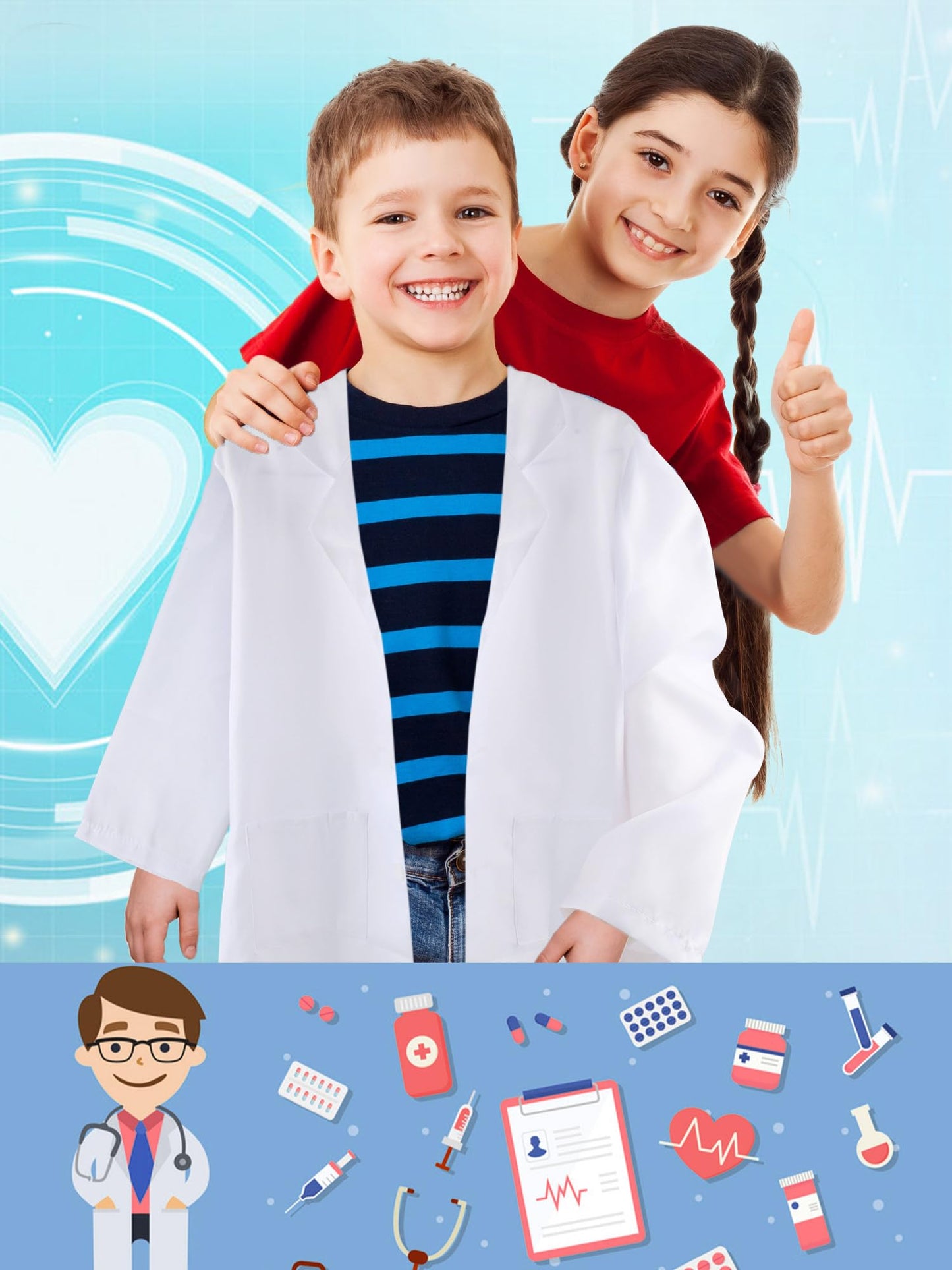 Flotory 10 Pcs Kids Doctor White Coat Scientist Suit Surgeon Suit Uniform Doctor Lab Coat For Boys Girls Career Day Halloween Pr