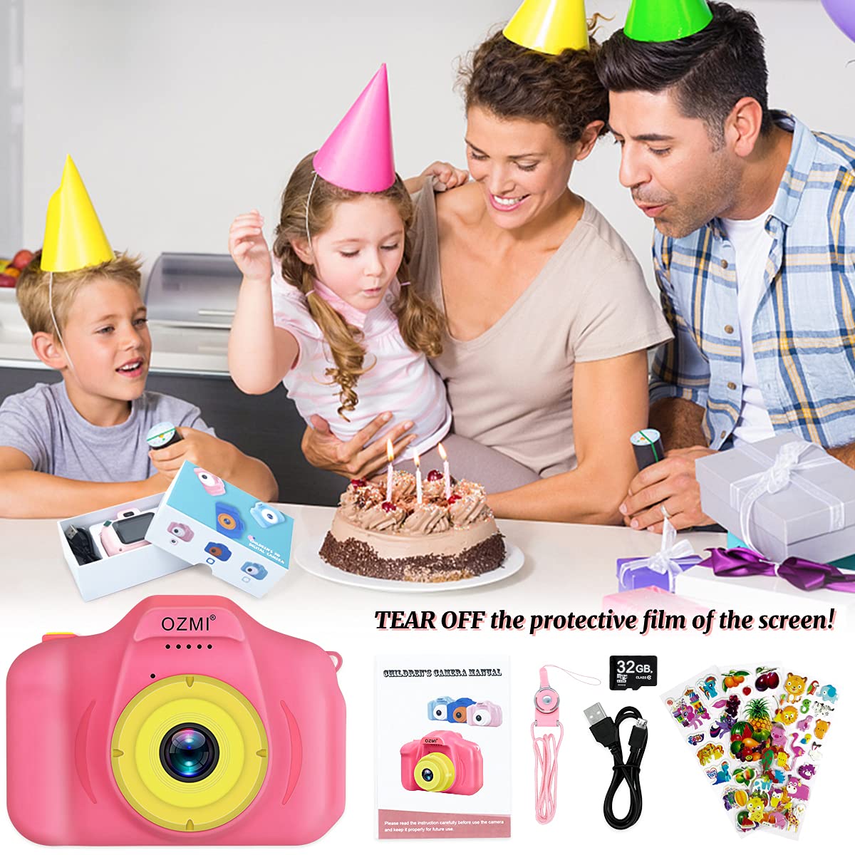 Ozmi Kids Camera Toys For 3-9 Year Old Girls, Kids Selfie Camera Compact For Child Little Hands, Smooth Shape Toddler Camera, Be