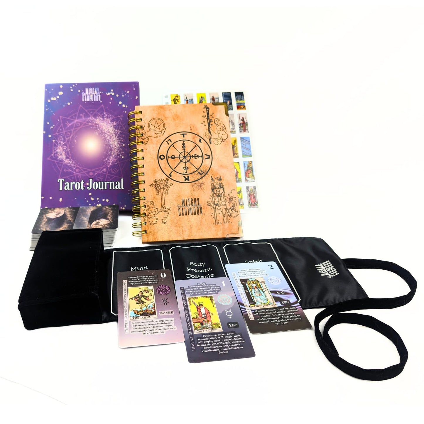 Witchy Cauldron Tarot Learning Set for Beginners: Learning Cards for Beginners, Satin Holder and Tarot Journal for Planning Spir